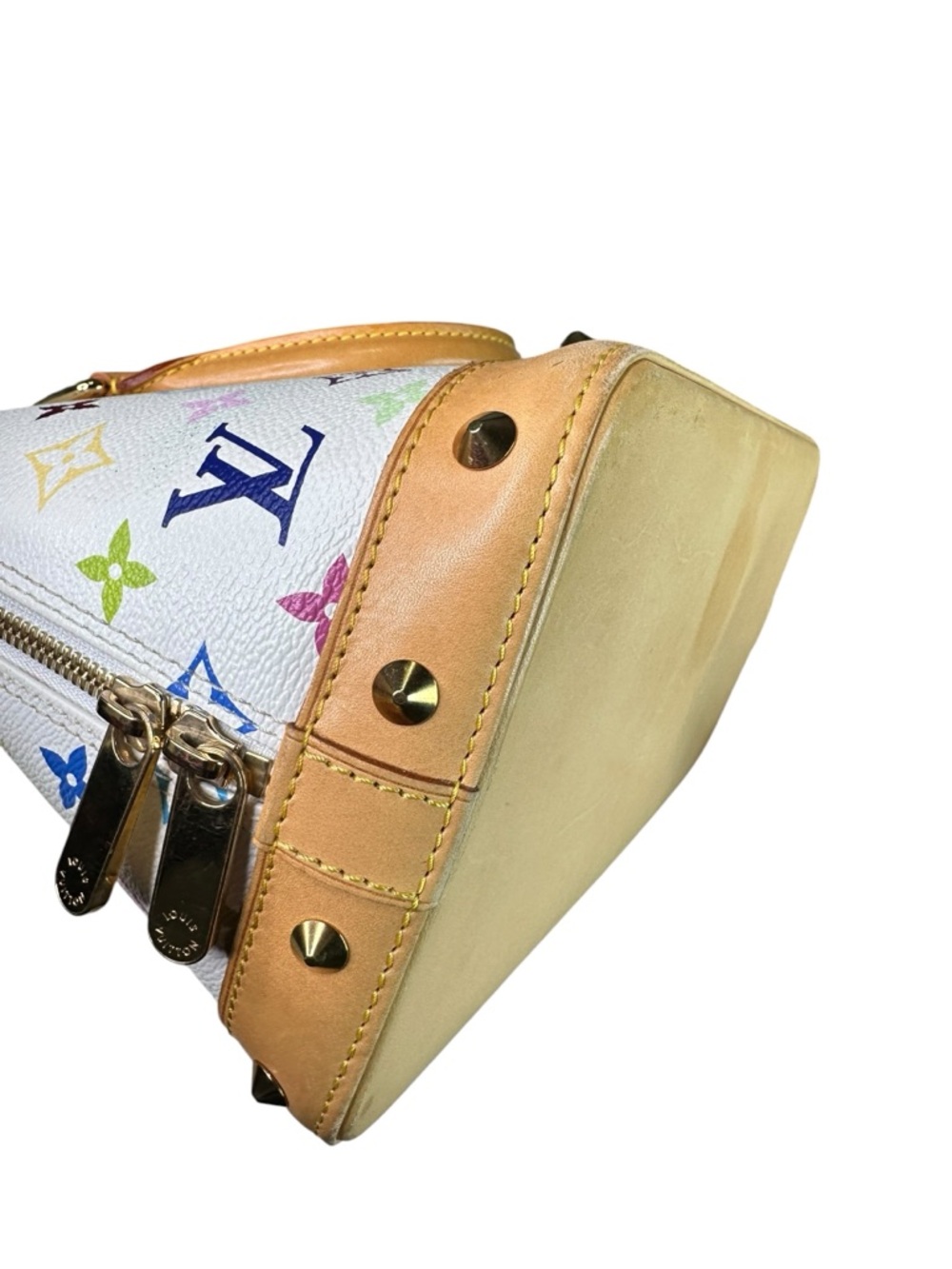 Louis Vuitton White Multicolor Alma Satchel with Tan Trim - Picture 7 of 10